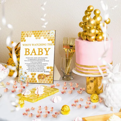 Miniatura 5 de Roowest Juego de 51 piezas de juguetes geniales para baby shower, con texto en inglés "Who's Watching The Baby", juegos de regalo de madera