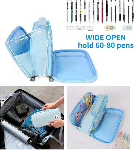 Miniatura 4 de Estuche para lápices, bolsa con asa grande, organizador de escritorio de gran capacidad, caja de marcadores de almacenamiento, maquillaje