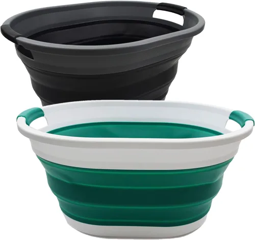 Miniatura 15 de SAMMART Cesta de plástico plegable de 32 L (8.4 galones) - Contenedor/organizador de almacenamiento plegable - Tina de lavado portátil - gris/azul
