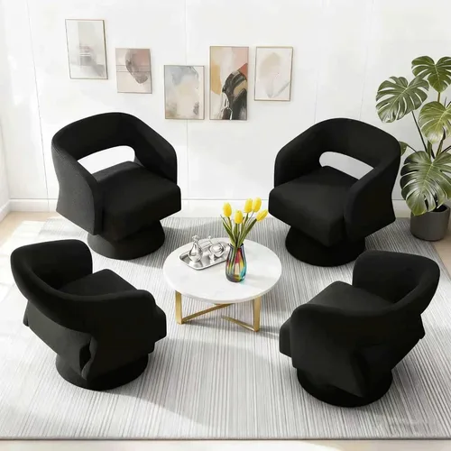 Miniatura 22 de ClinQ Silla giratoria de barril acento, juego de sillas redondas tapizadas de teddy extragrandes, silla de tocador moderna de lujo de 360°