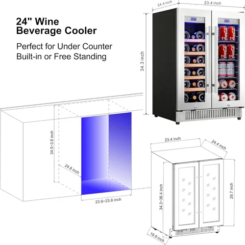 Miniatura 2 de Cobalance Refrigerador de vino y bebidas de doble zona de 24 pulgadas, enfriador de 72 latas y 20 botellas y enfriador de vino de una sola botella
