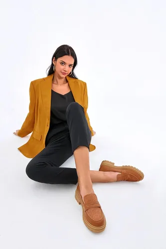 Miniatura 3 de Mocasines de plataforma para mujer, cómodos, de tacón grueso, sin cordones, punta redonda, para negocios, trabajo