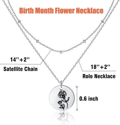 Miniatura 6 de Collar con colgante de flor del mes de nacimiento, chapado en oro de 18 quilates, delicado y sencillo mes de nacimiento, colgante de disco floral