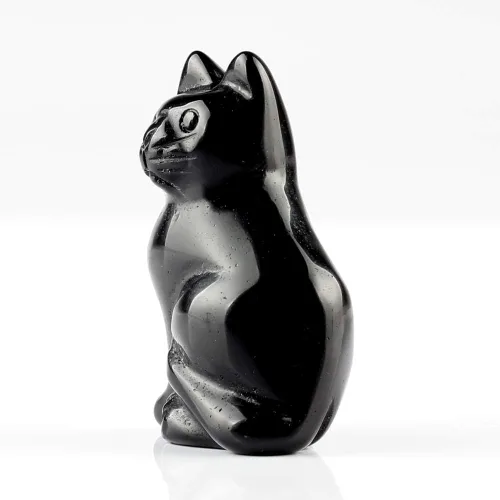Miniatura 2 de Estatua grande de obsidiana negra de 2.0 pulgadas para gato, Feng Shui, manualidades, tallado, tallado, curación, reiki (obsidiana negra)