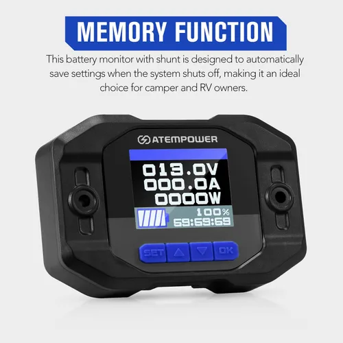 Miniatura 4 de ATEM POWER Monitor de batería de 12 V 100 A con cable de derivación – Monitor de vatios de corriente en tiempo real de alto voltaje y bajo voltaje