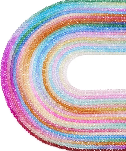 Miniatura 13 de FASHEWELRY 10 hebras de cuentas de vidrio chapadas en arco iris de 0.118 pulgadas (0.118 in), cuentas espaciadoras de cristal de Rondelle, cuentas