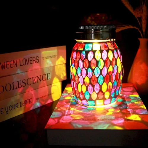 Miniatura 5 de Luces de Mosaico Linternas Colgantes de Exterior, Linternas Solares de Mosaico Recargables, Luces Nocturnas Solares Impermeables de Exterior