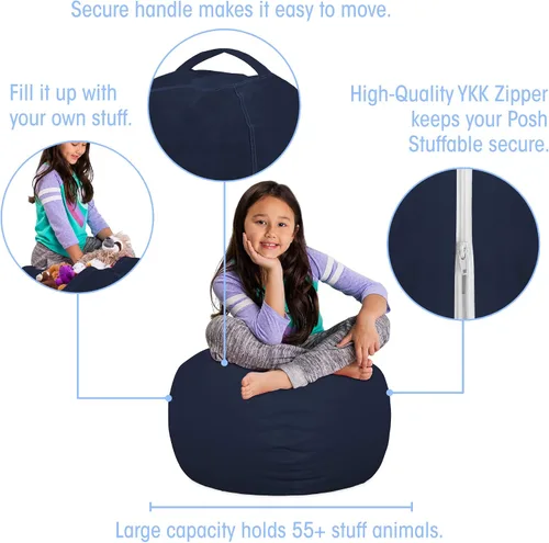 Miniatura 2 de Posh Stuffable Kids Funda de Silla Puf Rellenable para Almacenamiento de Animales de Peluche - Organizador de Juguetes Infantiles, Mediano 27