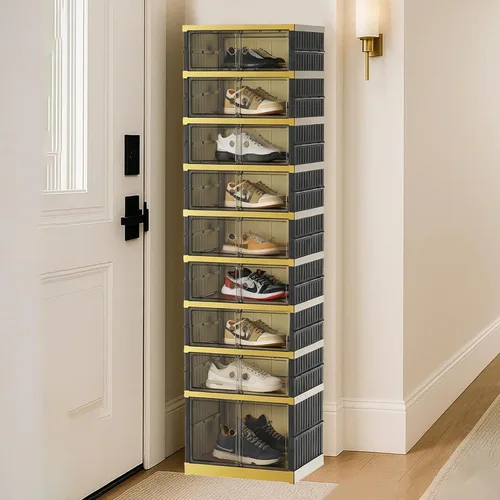 Miniatura 16 de SYNCVIBE Zapatero plegable de 6 niveles con estante de plástico, 12 pares de contenedores de almacenamiento de zapatos colapsables, grandes cajas