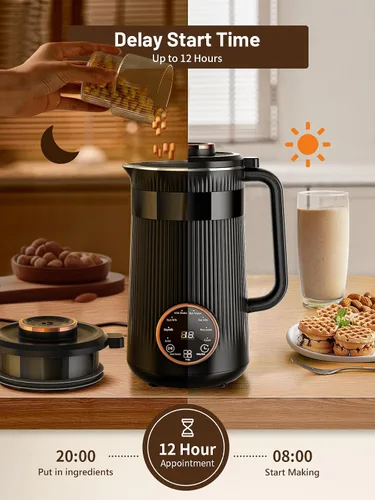 Miniatura 6 de Máquina para hacer leche de frutos secos, 35 oz casera de soja, almendra, avena, coco, bebidas a base de plantas y sin lácteos, máquina automática