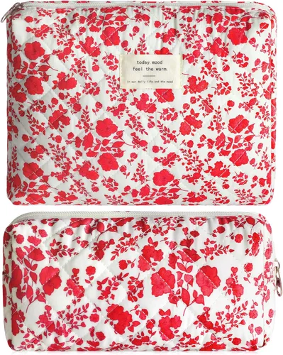Miniatura 15 de 2 bolsas de maquillaje acolchadas de algodón para viaje, bolsa grande y pequeña para mujeres, bolsas de maquillaje de coqueta floral, bonita bolsa