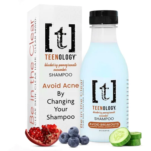 Teenology Champú para adolescentes – Evita brotes de acné, no comedogénico, para cuero cabelludo seco y graso, sin sulfato ni parabenos, extractos