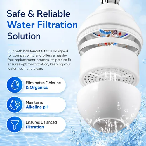 Miniatura 3 de Cartucho de repuesto para bola de baño Crystal Quest – Elimina el cloro, PFAS y olores – Filtro de agua fácil de instalar – Ecológico, duradero