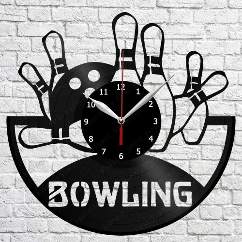 Reloj de pared de vinilo para bolos, registro LP, decoración del hogar, arte hecho a mano, regalo de personalidad (tamaño: 12 pulgadas, color: negro)