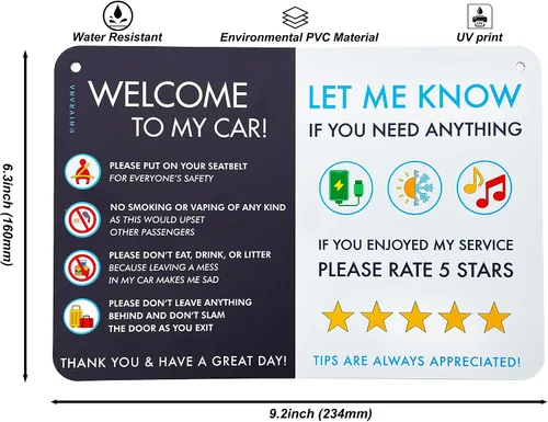 Miniatura 4 de NIVRANA Paquete de 2 letreros de coche Rideshare - Mejores relaciones con los clientes, calificaciones más altas y más consejos con letrero