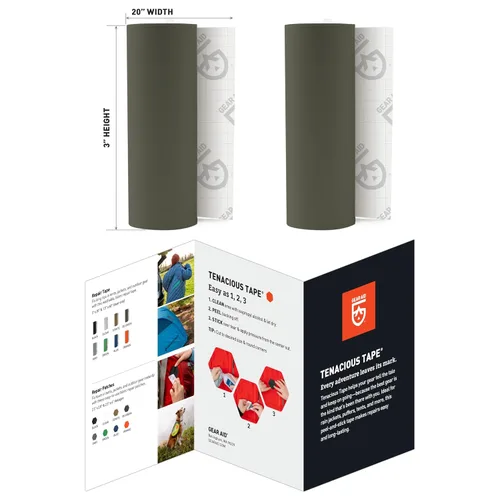 Miniatura 2 de GEAR AID - Cinta adhesiva resistente para reparación de tela y vinilo Tenacious, 3 x 20 pulgadas, color verde OD, reparación rápida de agujeros