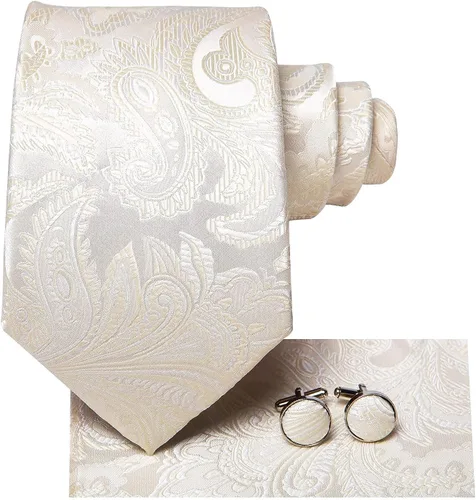 Miniatura 308 de Hi-Tie Corbatas de seda para hombre, diseño de cachemira a rayas, con bolsillo, gemelos cuadrados, conjunto formal de negocios