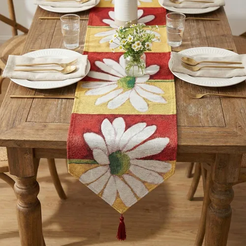 Miniatura 7 de Tache Home Fashion DB9046TR-13X48 - Camino de mesa con diseño de margaritas rojas y amarillas, color rojo y amarillo, 48 pulgadas