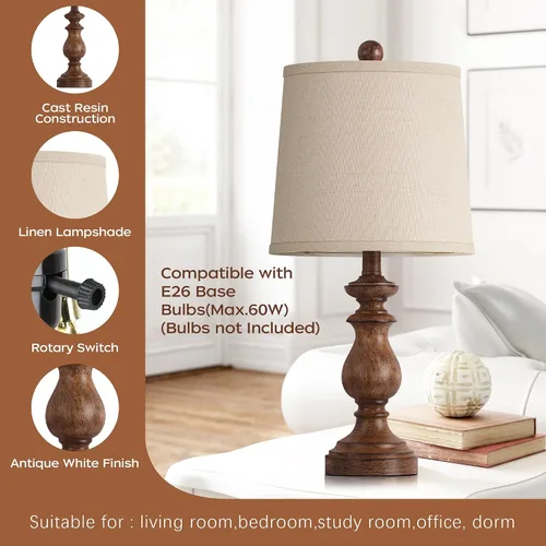 Miniatura 4 de Juego de 2 lámparas de mesa de 24.5 pulgadas, lámparas de noche rústicas de granja con puertos de carga USB A+C, lámparas de mesa de noche