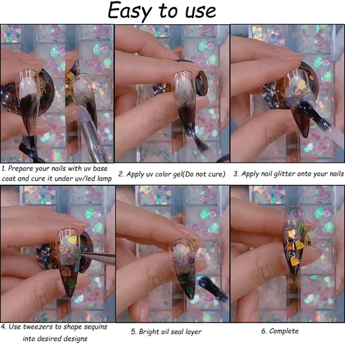 Miniatura 6 de 24 rejillas de lentejuelas holográficas para uñas y 1 pinza Adhesivo iridiscente con purpurina de copos de sirena ultra finos y coloridos