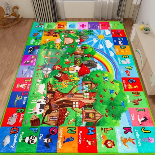 Miniatura 17 de Alfombra Infantil con Mapa Mundial ABC para Sala de Juegos Geografía 59"×39.4" Alfombra de Juego para Aula Alfombra Educativa para Bebé Alfombra