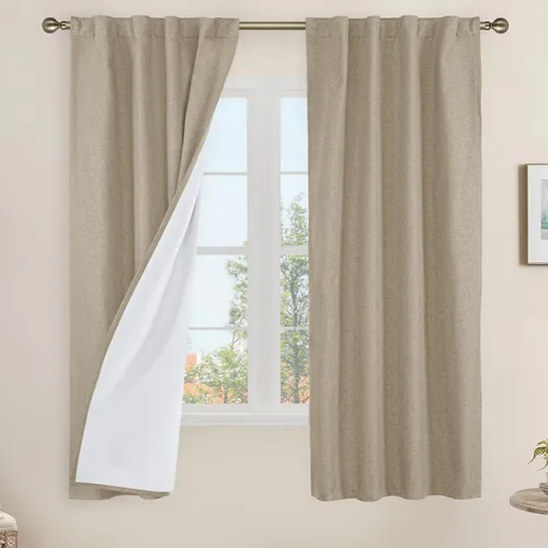 Miniatura 167 de LAMIT Cortinas de lino natural 100 % opacas para ventana, para dormitorio, 45 pulgadas, cortinas térmicas con textura de lino estilo granja