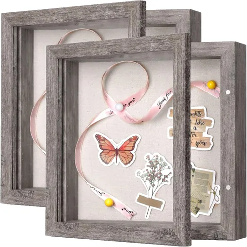 Miniatura 32 de Marco de caja de sombra pequeña de 5 x 5 con parte trasera de lino, resistente vitrina de memoria de flores, imágenes, medallas y más, color negro