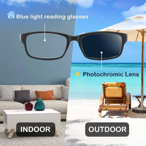 Miniatura 2 de Gafas de lectura anchas con luz azul para computadora, diseño deportivo, marco para cabeza grande, lentes fotocromáticos tintados