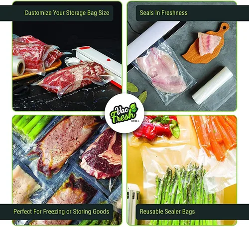 Miniatura 4 de Vac Fresh Food - Rollos selladores al vacío (2, 11 pulgadas x 50 pies) bolsas de almacenamiento de alimentos en relieve de 3.5 mil, bolsas