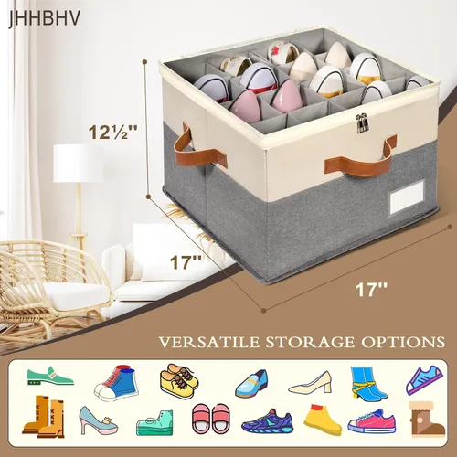 Miniatura 6 de Paquete de 1 organizador de zapatos para armario, contenedores de almacenamiento ajustables para zapatos, contenedores grandes plegables