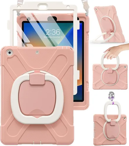 Miniatura 15 de BRAECN Funda para iPad de 9ª/8ª/7ª generación, resistente funda de silicona apta para niños con soporte plegable/asa para lápices, correa de hombro