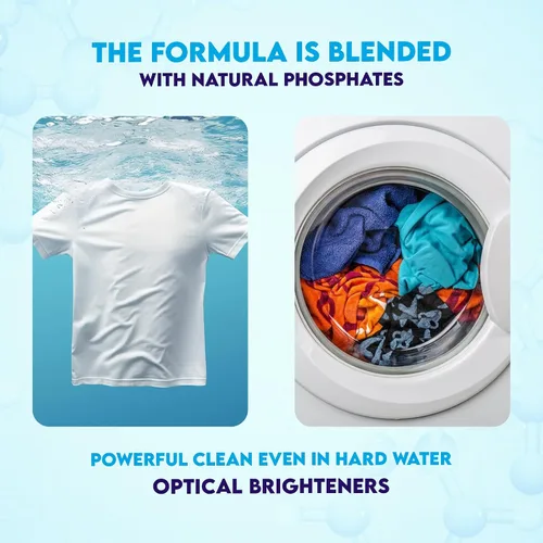 Miniatura 5 de Detergente para ropa en polvo con fosfato, detergente en polvo de limpieza profunda con aroma fresco y limpio, con cuchara para todas las máquinas