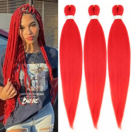 Miniatura 56 de Cabello trenzado marrón preestirado de 30 pulgadas, 3 paquetes de cabello trenzado preestirado de color 30 EZ, textura Yaki, extensiones de cabello