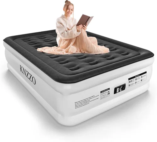 Miniatura 9 de Colchón de aire KNZZO tamaño full con bomba incorporada, colchón hinchable con parte superior suave y vellosa, colchón inflable a prueba de fugas