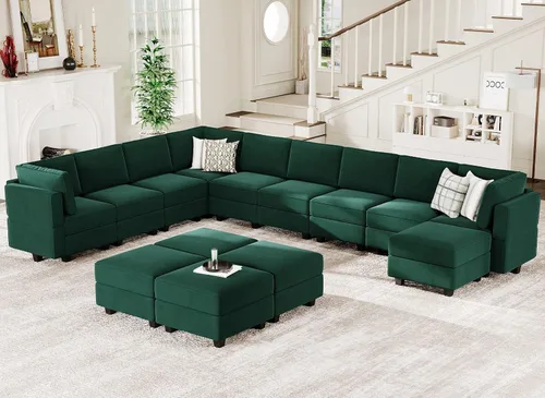 Miniatura 21 de Belffin Sofá modular modular con asiento de almacenamiento, sofá en forma de U de gran tamaño, sofá modular de terciopelo con terciopelo otomano