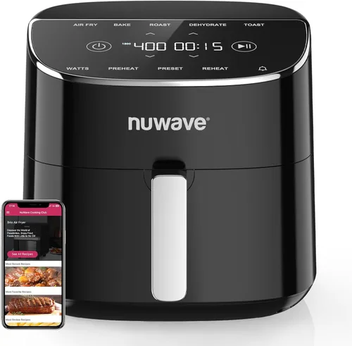 Nuwave Brio Plus - Freidora de aire de 8 cuartos de galón, nueva y mejorada, sin PFAS, 7 funciones digitales de cocción de un solo toque que freír