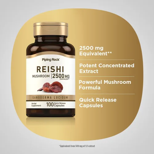 Miniatura 4 de Piping Rock Cápsulas de hongos Reishi 100 píldoras Suplemento de extracto de hierbas estandarizado con Ganoderma Lucidum Sin OMG, sin gluten