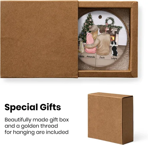 Miniatura 6 de Adorno de Navidad familiar personalizado 2022, nombre personalizado de raza, gato, perro, para pareja de Navidad, círculo redondo, adorno