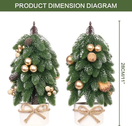 Miniatura 3 de 2 piezas de árbol de Navidad pequeño, piña de bayas doradas artificiales, mini decoración de árbol de Navidad de mesa, para bodas, vacaciones