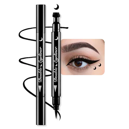 BINGBRUSH Lápiz delineador de ojos líquido de doble cabeza con sello, colores flores, corazón, luna, estrella, formas, sellos faciales. Maquillaje