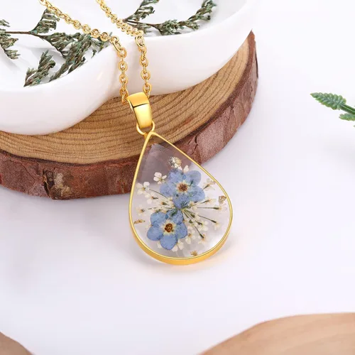 Miniatura 108 de Forget-Me-Not and Queen Anne's Lace Pressed Wildflower Necklace Birth Month Real Flower Necklace Gold/Silver Pressed Flower Jewelry