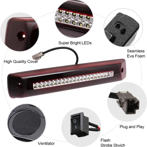 Miniatura 5 de Tercera Luz de Freno LED Compatible con Colorado Canyon 2015-2022, Reemplazo de Tercera Luz de Freno Estroboscópica F1, Luz de Parada de Montaje