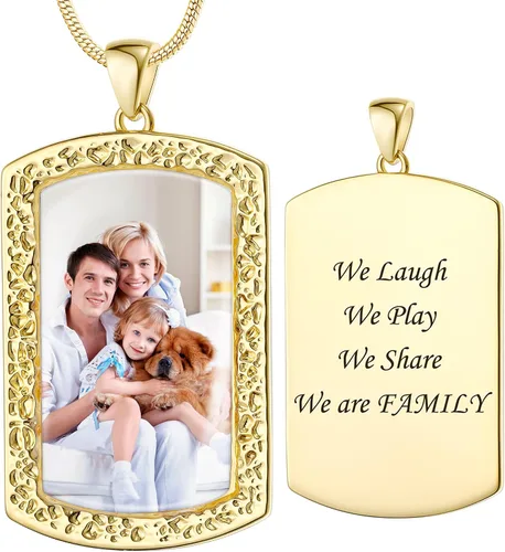 Fanery sue Collar personalizado con etiqueta de perro para hombres y mujeres, collar conmemorativo con imagen, colgante grabado con foto