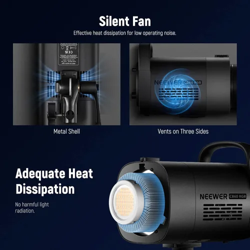 Miniatura 6 de NEEWER CB60 RGB 70W Luz de Video LED con Control de Aplicación, Montura Bowens Salida Continua de Color Completo 18000Lux/1m CCT 2700K-6500K CRI97+