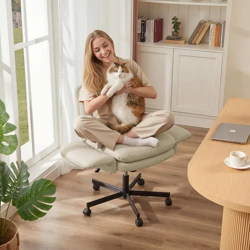 Miniatura 13 de Bestier Silla de oficina con patas cruzadas, silla cruzada con brazos ajustables, silla ejecutiva de terciopelo reclinable de 135° con ruedas, silla