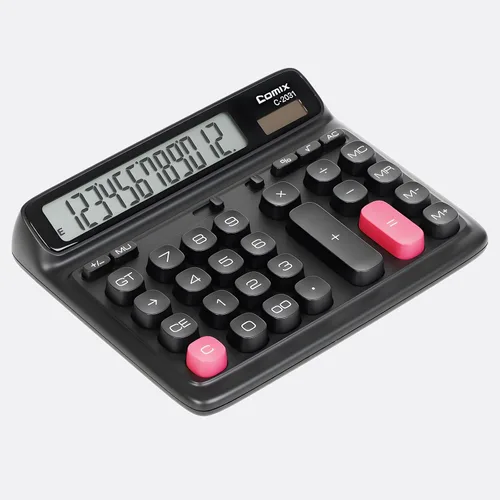 Miniatura 2 de Comix Calculadora de escritorio con pantalla LCD grande de 12 dígitos, batería solar de doble alimentación, calculadora básica con teclas grandes