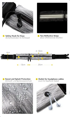 Miniatura 4 de Cinturón de correr Fitgriff® para hombres y mujeres - Bolso de jogging seguro para teléfono, llaves y elementos esenciales - Para todos los Blanco