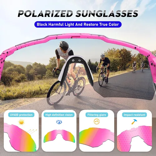 Miniatura 3 de Sports Polarized Sunglasses, UV 400 Protection Sun Glasses Women, Mens Glasses for Cycling Biking Running Rosa