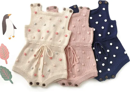 Miniatura 3 de Simplee kids Mameluco Kint para bebé, sin mangas, con pompones, para recién nacido, para niña