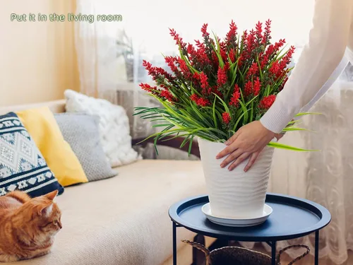 Miniatura 5 de RECUTMS Planta de césped falso, plantas falsas al aire libre, césped artificial, arbustos artificiales resistentes a los rayos UV, arbustos Rojo